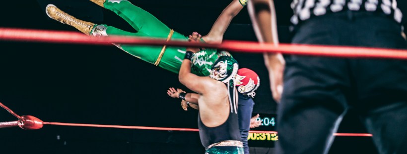 Wrestlers in a boxing ring